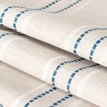 AELS 18x18 Decorative Farmhouse Linen Throw Pillow Covers, Boho Textured Pillow Case, Set of 2,Beige with White & Navy Blue Stitch Yarn Dyed Stripe Cushion Cover for Sofa Couch Living Room(Cover ONLY)