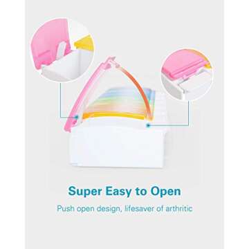 BUG HULL Pill Organizer Arthritis Friendly, Weekly Pill Box with Push Open Button, 7 Day Pill Case, ...