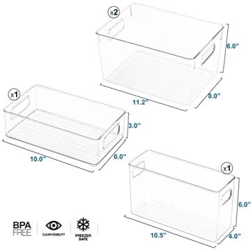 Plastic Refrigerator Organizer Bins - 4 Piece Clear Storage Set