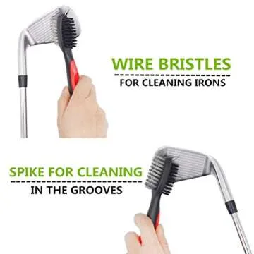 Yoport® Golf Club Brush and Club Groove Cleaner 2 Ft Retractable Zip-line Aluminum Carabiner, Lightweight and Stylish, Ergonomic Design, Easily Attaches to Golf Bag (Black+Black)