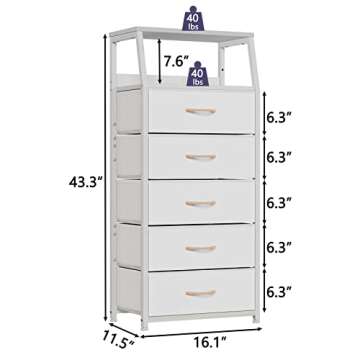 Furnulem White Dresser: 5 Drawer Storage Solution