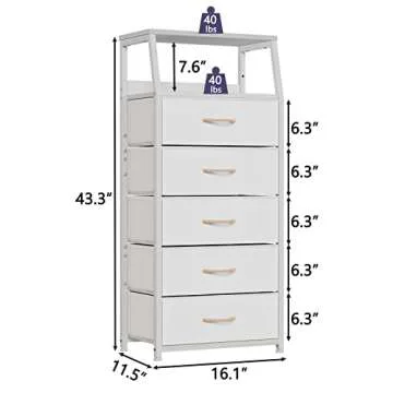 Furnulem White Dresser: 5 Drawer Storage Solution