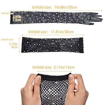 PAGOW 2 Pairs Fishnet Long Gloves with Rhinestones for Women, Fashion Opera Gloves