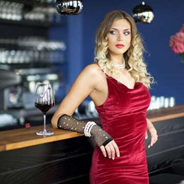 Stylish PAGOW Fishnet Rhinestone Long Gloves for Women