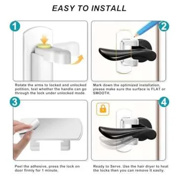 Matenf Childproof Door Lever Lock (2 Pack) Prevents Toddlers Pets From Opening Doors, Door Handle Lock for Babyproofing, Durable Safe ABS Material Strong Adhesive, No Drill Tool Needed Easy to Install