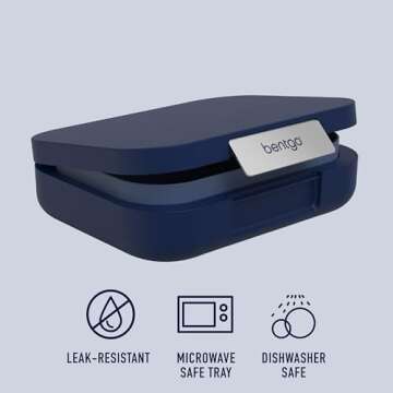 Bentgo Modern - Leak-Resistant Bento Lunch Box For Adults, Teens, & Larger Appetites; Reusable BPA-Free Meal Prep Container with 3 or 4 Compartments, Dishwasher/Microwave Safe; 44oz (Navy)