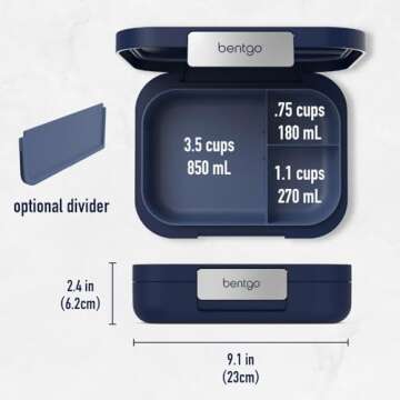 Bentgo Modern - Leak-Resistant Bento Lunch Box For Adults, Teens, & Larger Appetites; Reusable BPA-Free Meal Prep Container with 3 or 4 Compartments, Dishwasher/Microwave Safe; 44oz (Navy)
