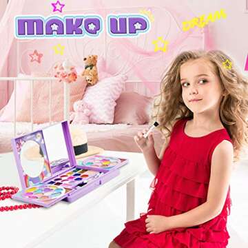 Kids Makeup Kit for Girls Real Washable Cosmetic 3+ Year Girl Birthday Gifts Pretend Play Toys for Girls 4-6, 6-8, 8-10 Non-Toxic