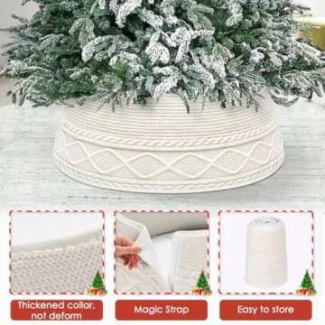 Malier Christmas Tree Collar, 30 inch Knit Cream White Xmas Tree Collar, Christmas Tree Collars for Atificial Trees, Tree Stand Base Cover, Christmas Tree Ring Skirt for for 7.5 ft 9 ft 12 ft Tree