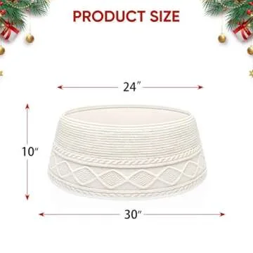 Malier Christmas Tree Collar, 30 inch Knit Cream White Xmas Tree Collar, Christmas Tree Collars for Atificial Trees, Tree Stand Base Cover, Christmas Tree Ring Skirt for for 7.5 ft 9 ft 12 ft Tree