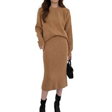 chouyatou Women's Two Piece Sweater Skirt Sets Knit Sweater Top Bodycon Skirt 2 Piece Outfits (Mediu...