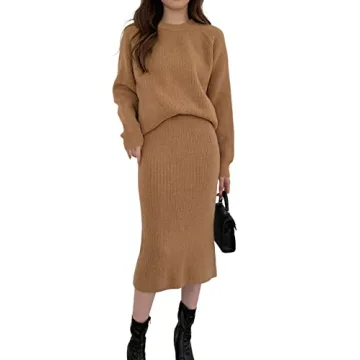 chouyatou Women's Two Piece Sweater Skirt Sets Knit Sweater Top Bodycon Skirt 2 Piece Outfits (Mediu...