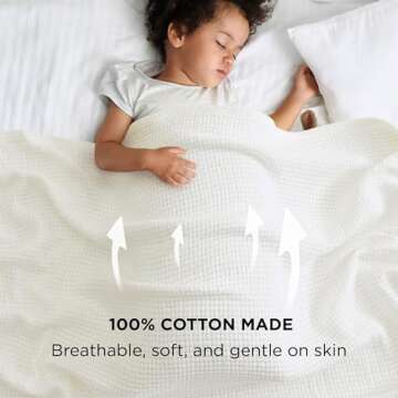 Bedsure 100% Cotton Blanket King Size for Bed - Breathable and Lightweight, Soft Cozy Basket Woven Blanket for Summer, White, 108x90 inches