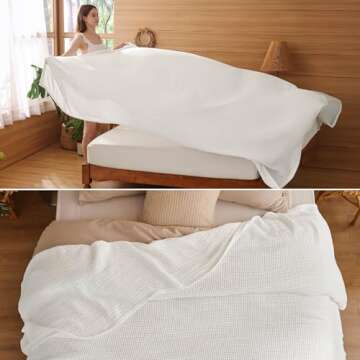 Bedsure 100% Cotton Blanket King Size for Bed - Breathable and Lightweight, Soft Cozy Basket Woven Blanket for Summer, White, 108x90 inches