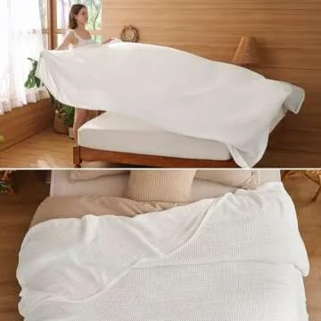 Bedsure 100% Cotton Blanket King Size for Bed - Breathable and Lightweight, Soft Cozy Basket Woven Blanket for Summer, White, 108x90 inches