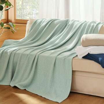 Bedsure 100% Cotton Blanket King Size for Bed - Breathable and Lightweight, Soft Cozy Basket Woven Blanket for Summer, White, 108x90 inches