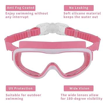 Anni Coco Kids Swimming Goggles for Age 4-15, Anti Fog No Leak UV Protection Wide View Swim Goggles ...
