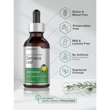 Horbäach Damiana Leaf Herb Tincture | 2 fl oz | Super Concentrated | Alcohol Free Liquid Extract | Vegetarian, Non-GMO & Gluten Free Herbal Supplement