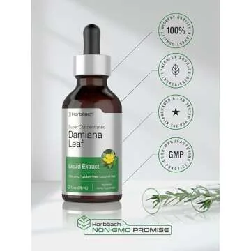 Horbäach Damiana Leaf Herb Tincture | 2 fl oz | Super Concentrated | Alcohol Free Liquid Extract | Vegetarian, Non-GMO & Gluten Free Herbal Supplement