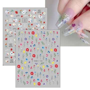 JMEOWIO 9 Sheets Spring Flower Nail Art Stickers Decals Self-Adhesive Pegatinas Uñas Colorful Summer Floral Nail Supplies Nail Art Design Decoration Accessories