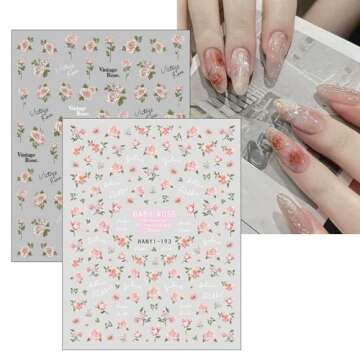 JMEOWIO 9 Sheets Spring Flower Nail Art Stickers Decals Self-Adhesive Pegatinas Uñas Colorful Summer Floral Nail Supplies Nail Art Design Decoration Accessories