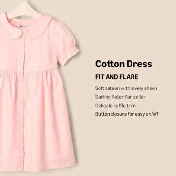 Amazon Essentials x Sofia Grainge Toddler Girls' Cotton Sateen Dress with Collar, Pink, 2T