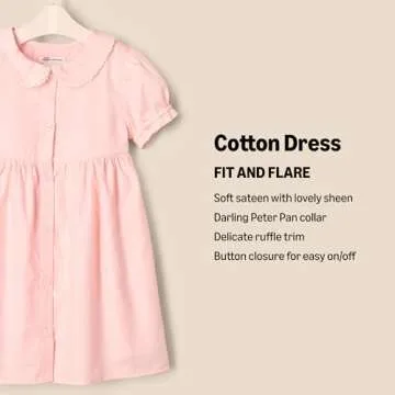 Amazon Essentials x Sofia Grainge Toddler Girls' Cotton Sateen Dress with Collar, Pink, 2T