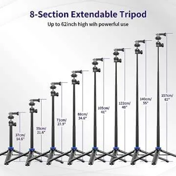 Kaitezenz Selfie Stick Tripod for Gopro Camera, 62" Extendable Tripod Stand with 360° Ball Head 1/4" Screw, Portable Lightweight Camera Tripod for GoPro Max Hero 11 10 9 8 7 6 5 DJI OSMO Action Camera
