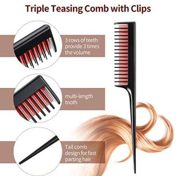 Patelai 3 Pcs Hair Teasing Comb Set for Women and Men