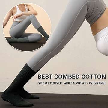 JCZANXI Yoga Socks with Grips for Women, Non Slip Socks for Yoga, Pilates, Barre, Dance | Ideal Cushioned Crew Socks