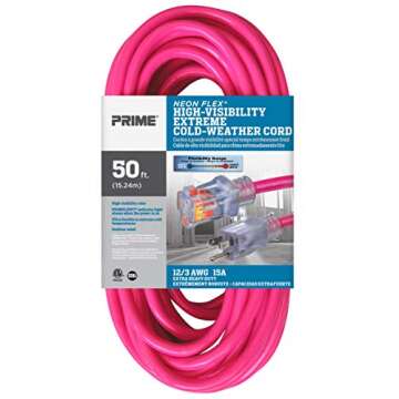 Prime Wire & Cable NS513830 50-Foot 12/3 SJTW Flex High Visibility Extra Heavy Duty Outdoor Extensio...