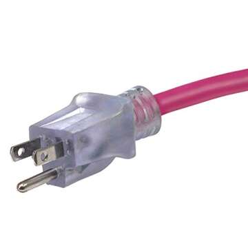 Prime Wire & Cable NS513830 50-Foot 12/3 SJTW Flex High Visibility Extra Heavy Duty Outdoor Extension Cord with Primelight Indicator Light, Neon Pink