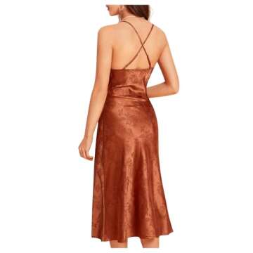 Floerns Women's Spaghetti Strap Cowl Neck Long Slip Satin Silk Midi Dress Rust Brown Floral S