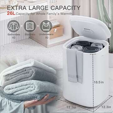 DOACE Towel Warmer Bucket, 26L Large Hot Towel Warmer with LED Display, Heat Timer 20/40/ 60 Min Adjustable, Up to 24 Hour Delay Timer, Fits Up to Two Oversized Towels - PJ, Bathrobe, Black White