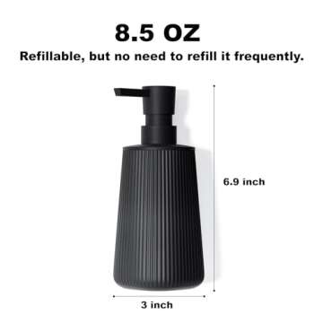Uaniar Matte Black Soap Dispenser for Kitchen, Dish Soap Dispenser Bathroom, Hand Soap Dispenser with Pump for Bathroom, Small Refillable Liquid Soap & Lotion Dispenser, Modern Plastic Soap Dispenser