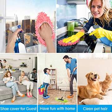 IUMÉ 5-Pairs Mop Slippers Shoes for Floor Cleaning, 10 Pcs Washable Microfiber Shoes Cover Foot Dust Hair Cleaners Sweeping House Office Bathroom Kitchen Reusable Mops for Women