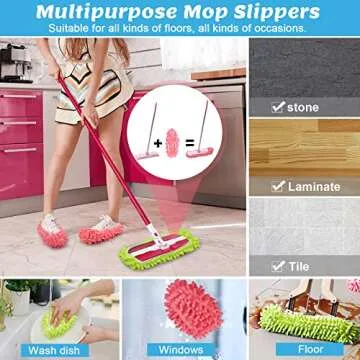 IUMÉ 5-Pairs Mop Slippers Shoes for Floor Cleaning, 10 Pcs Washable Microfiber Shoes Cover Foot Dust Hair Cleaners Sweeping House Office Bathroom Kitchen Reusable Mops for Women