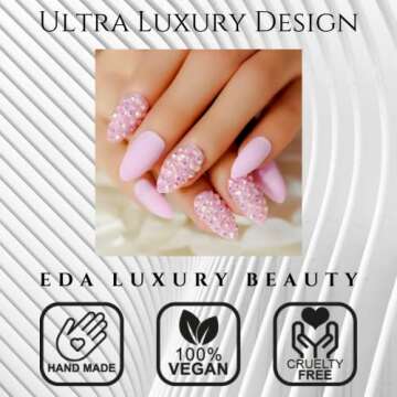 EDA LUXURY BEAUTY Nude Pink Matte 3D Luxe Crystal Design Press On Nails Full Cover Acrylic Nail Kit Glue On False Nails Extra Long Round Almond Stiletto Nail Art Tips Fashion Fake Nails Set