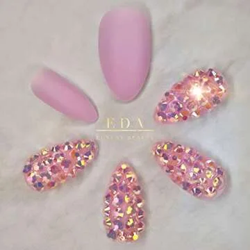 EDA LUXURY BEAUTY Nude Pink Matte 3D Luxe Crystal Design Press On Nails Full Cover Acrylic Nail Kit Glue On False Nails Extra Long Round Almond Stiletto Nail Art Tips Fashion Fake Nails Set