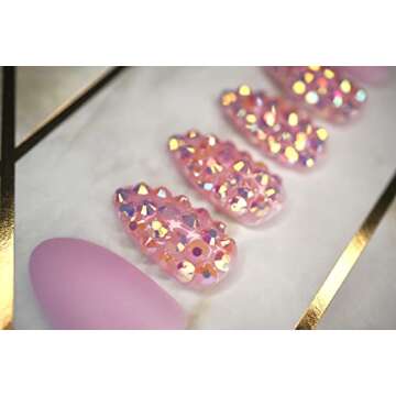 EDA LUXURY BEAUTY Nude Pink Matte 3D Luxe Crystal Design Press On Nails Full Cover Acrylic Nail Kit Glue On False Nails Extra Long Round Almond Stiletto Nail Art Tips Fashion Fake Nails Set