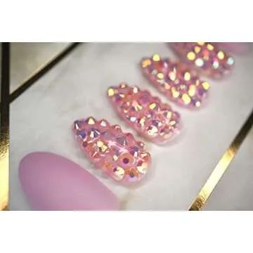 EDA LUXURY BEAUTY Nude Pink Matte 3D Luxe Crystal Design Press On Nails Full Cover Acrylic Nail Kit Glue On False Nails Extra Long Round Almond Stiletto Nail Art Tips Fashion Fake Nails Set