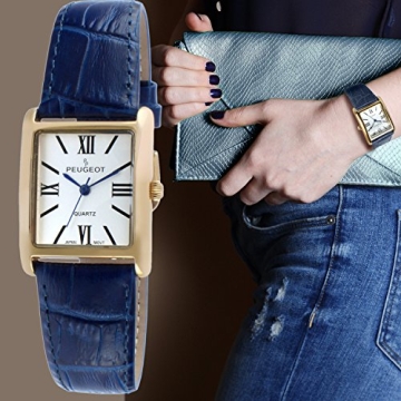 Elegant Peugeot Tank Leather Watch for Women with Blue Dial