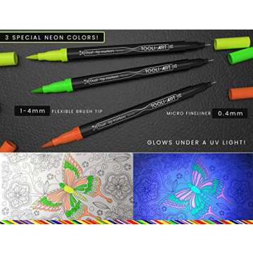 Dual Tip Brush Pens Double Sided Pigment Based(Non Acrylic) Brush Markers 36 Color Art Set with Zipper Case Flexible Brush and 0.4mm Fineliner - Coloring Journaling Lettering Drawing Sketching
