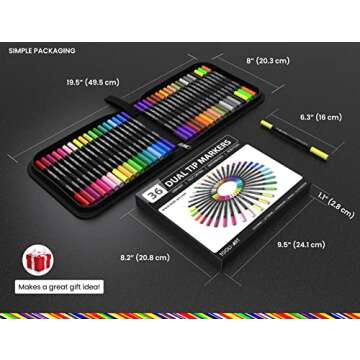 Dual Tip Brush Pens Double Sided Pigment Based(Non Acrylic) Brush Markers 36 Color Art Set with Zipper Case Flexible Brush and 0.4mm Fineliner - Coloring Journaling Lettering Drawing Sketching