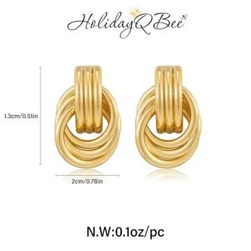 HolidayQbee Gold Earrings For Women Statement Earrings Gold Dangle Earrings Drop Earrings Knot Earrings Circle Gold Earrings Fashion Gift