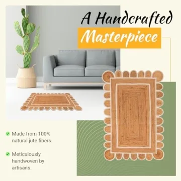 Beautiful Hand Woven Natural Jute Scalloped Rug