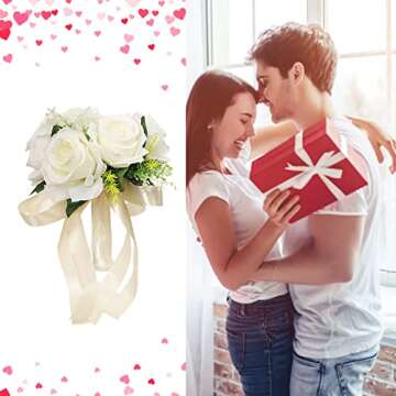 YIWULA Artificial Bouquets Valentine's Wedding Crystal Roses Bridesmaid Bouquet Silk Flowers Wedding Bridal Flower Gift Hand Holding Roses Home Decor (A)