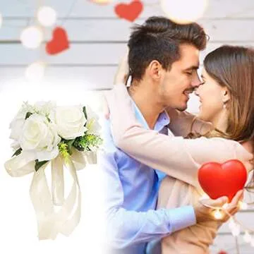 YIWULA Artificial Bouquets Valentine's Wedding Crystal Roses Bridesmaid Bouquet Silk Flowers Wedding Bridal Flower Gift Hand Holding Roses Home Decor (A)