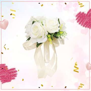 YIWULA Artificial Bouquets Valentine's Wedding Crystal Roses Bridesmaid Bouquet Silk Flowers Wedding Bridal Flower Gift Hand Holding Roses Home Decor (A)