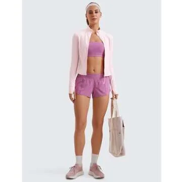 CRZ YOGA Butterluxe Womens Cropped Slim Fit Workout Jacket Weightless Track Athletic Full Zip Up Tops with Thumb Holes Strawberry Pink X-Large